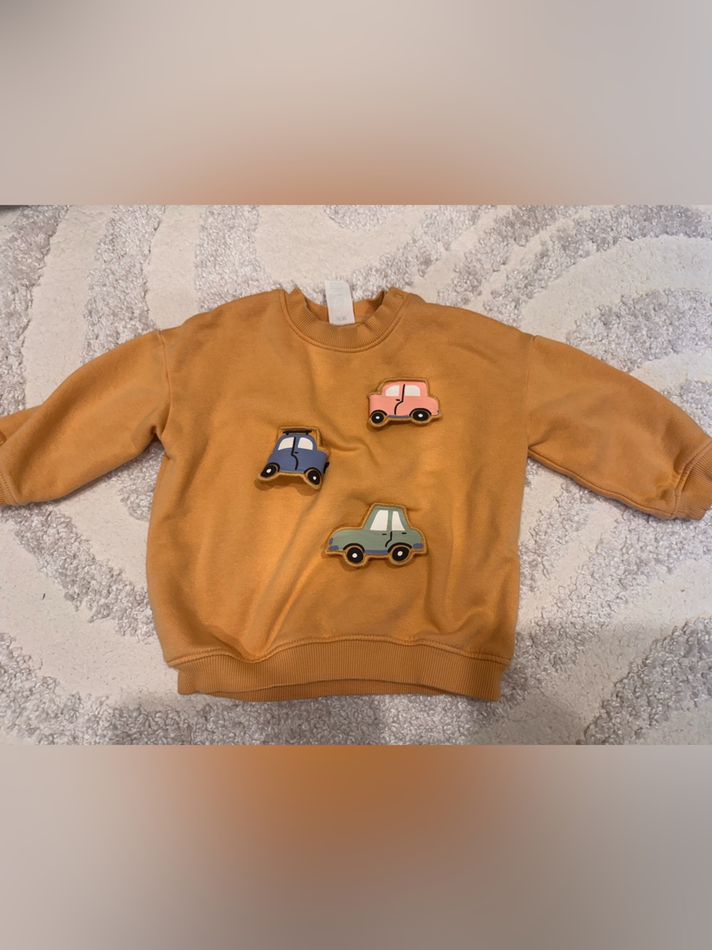 H&M Orange Kids Sweatshirt with Pink, Blue & Green Car Patches